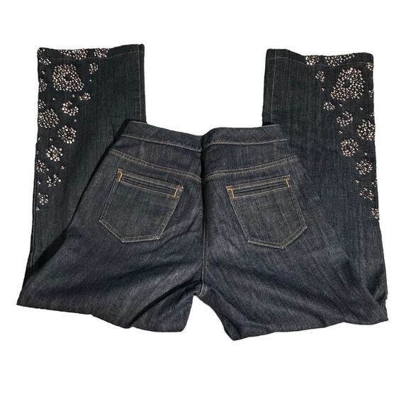 St. John Couture Embellished Straight- Leg Denim Jeans Rhinestones Mid-Rise Sz 8 - Picture 6 of 9